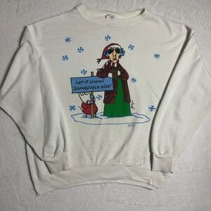 Vintage Delta Maxine Shoebox Christmas Sweatshirt XL White Let It Snow USA Made